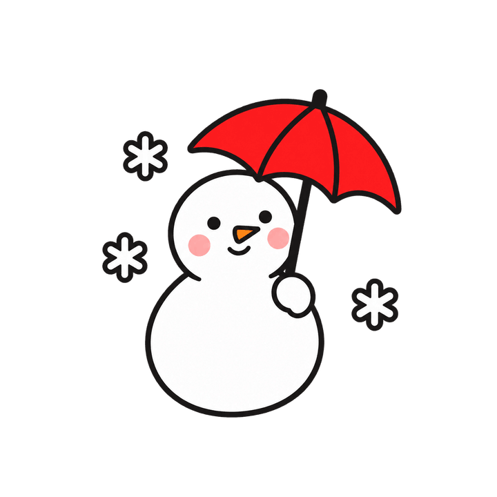 傘をさす雪だるまのイラスト（クリスマス・透過PNG）