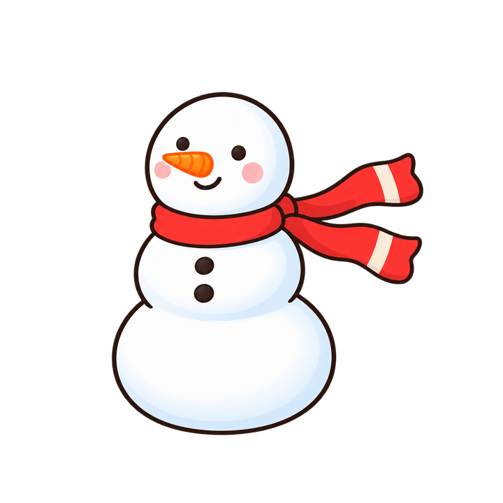 マフラーがなびく雪だるまのイラスト（クリスマス・透過PNG）