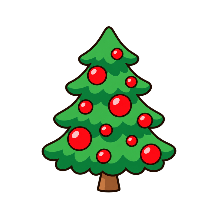 赤いオーナメントのツリーのイラスト（クリスマス・透過PNG）