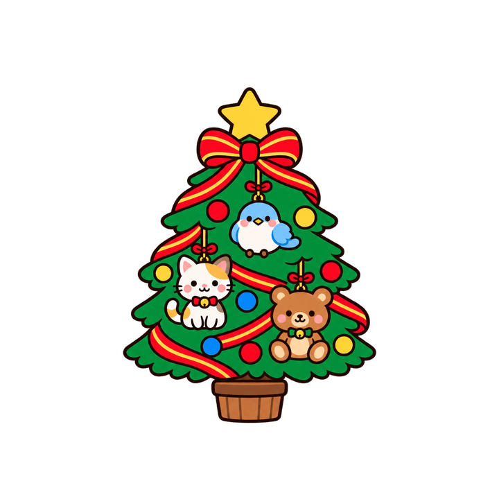 動物の飾りのツリーのイラスト（クリスマス・透過PNG）