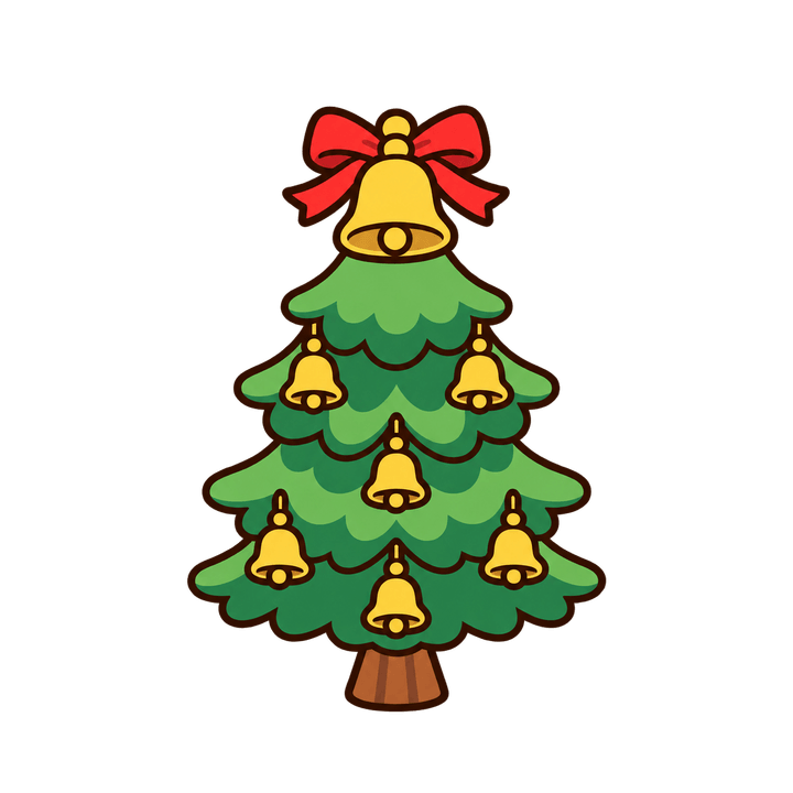 ベルを飾ったツリーのイラスト（クリスマス・透過PNG）