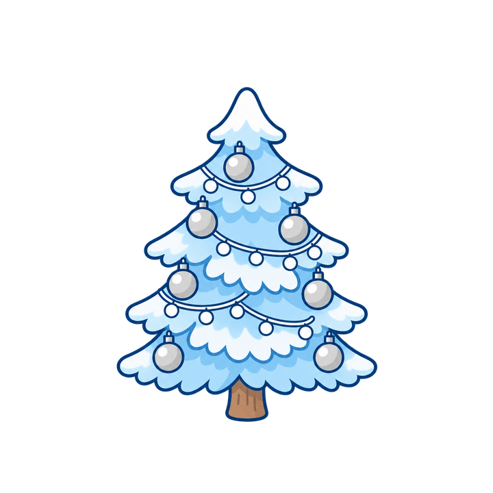 水色と銀のツリーのイラスト（クリスマス・透過PNG）