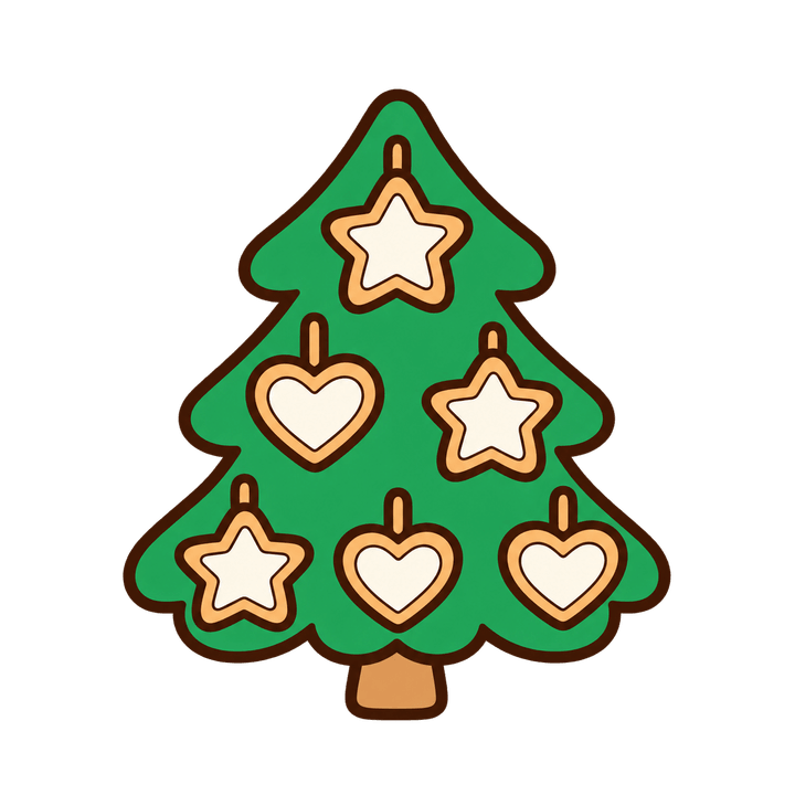 クッキーを飾ったツリーのイラスト（クリスマス・透過PNG）