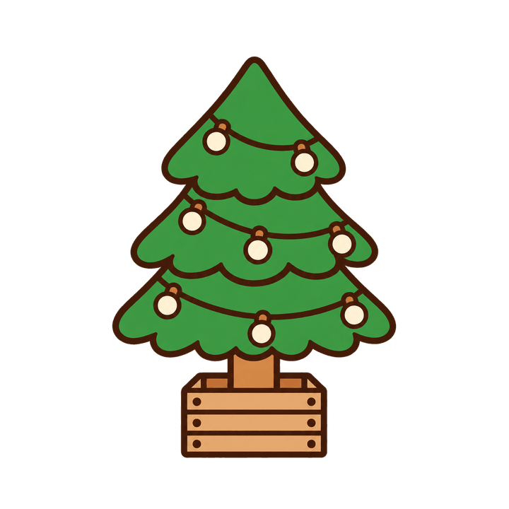 木箱に入ったツリーのイラスト（クリスマス・透過PNG）
