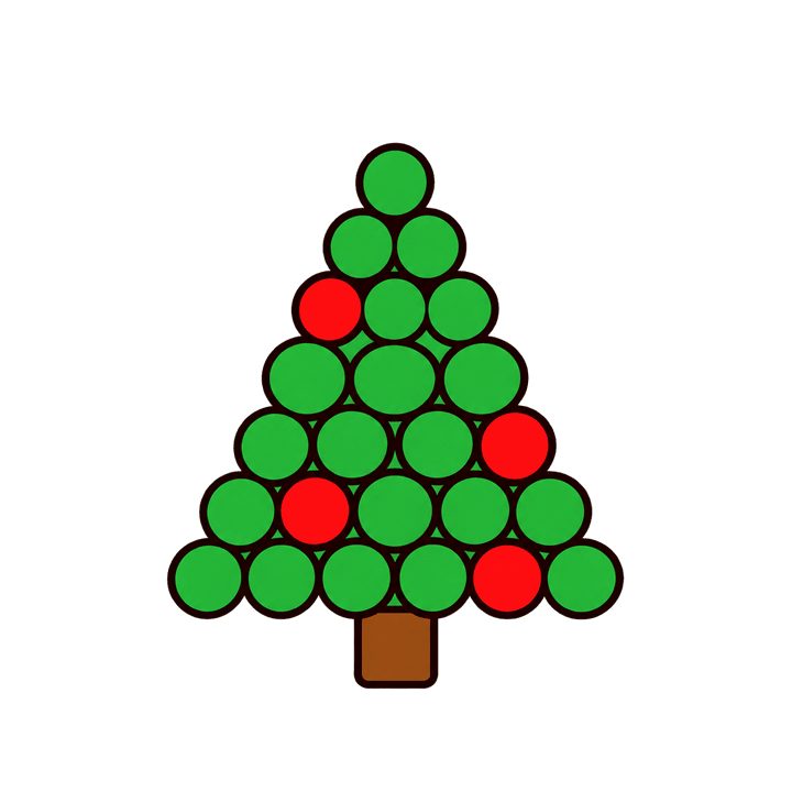 丸でできたツリーのイラスト（クリスマス・透過PNG）