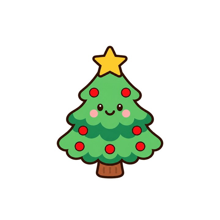 にこにこ顔のツリーのイラスト（クリスマス・透過PNG）