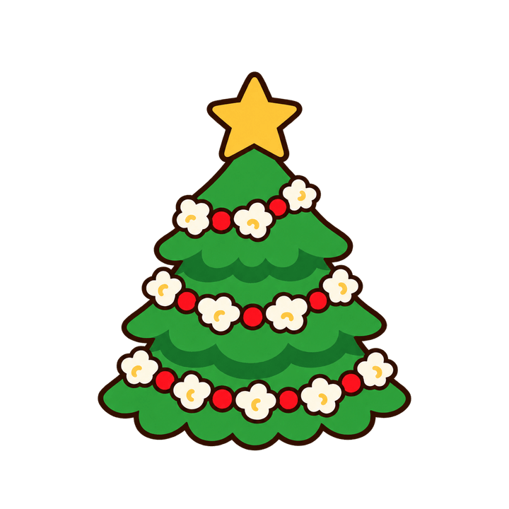 白と赤のガーランドのツリーのイラスト（クリスマス・透過PNG）