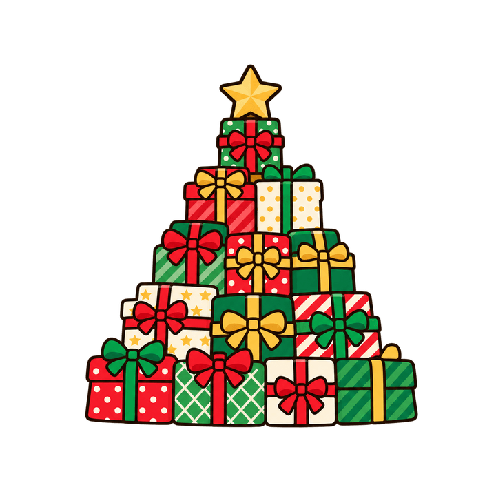 プレゼントでできたツリーのイラスト（クリスマス・透過PNG）