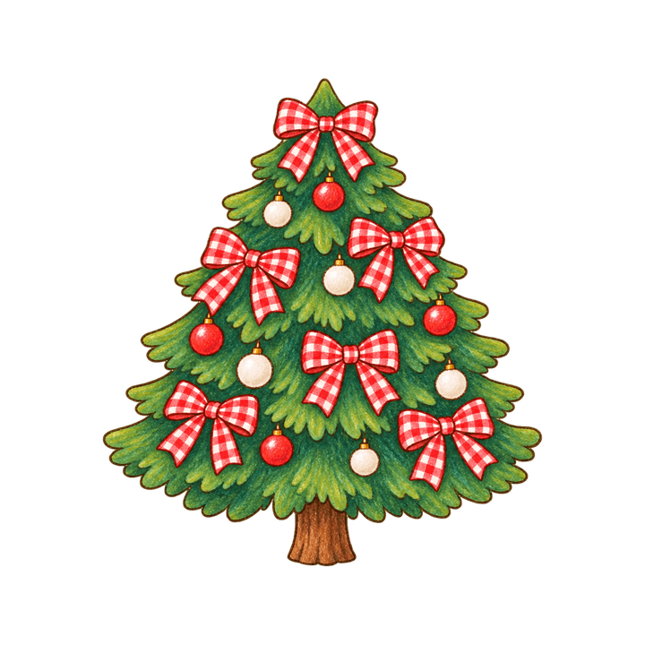 チェックのリボンのツリーのイラスト（クリスマス・透過PNG）