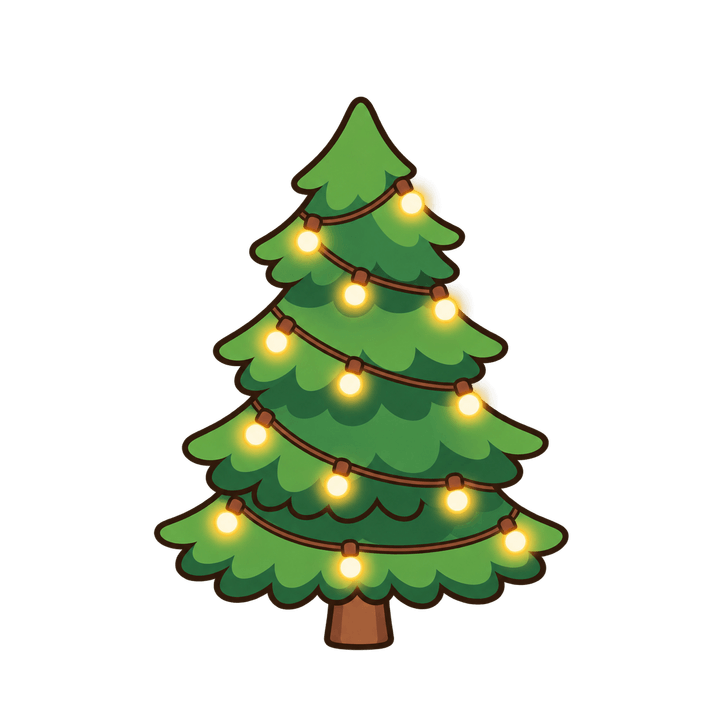 電球が光るツリーのイラスト（クリスマス・透過PNG）