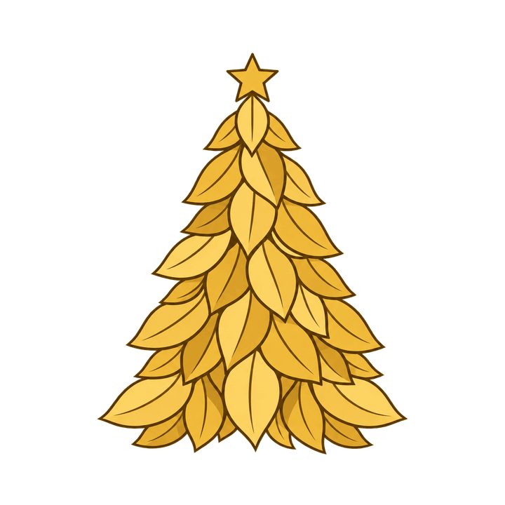 金色の葉のツリーのイラスト（クリスマス・透過PNG）