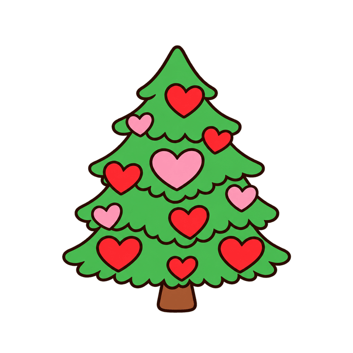 ハートを飾ったツリーのイラスト（クリスマス・透過PNG）