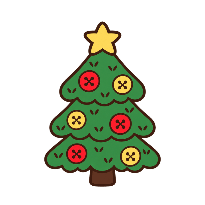ボタンを飾ったツリーのイラスト（クリスマス・透過PNG）