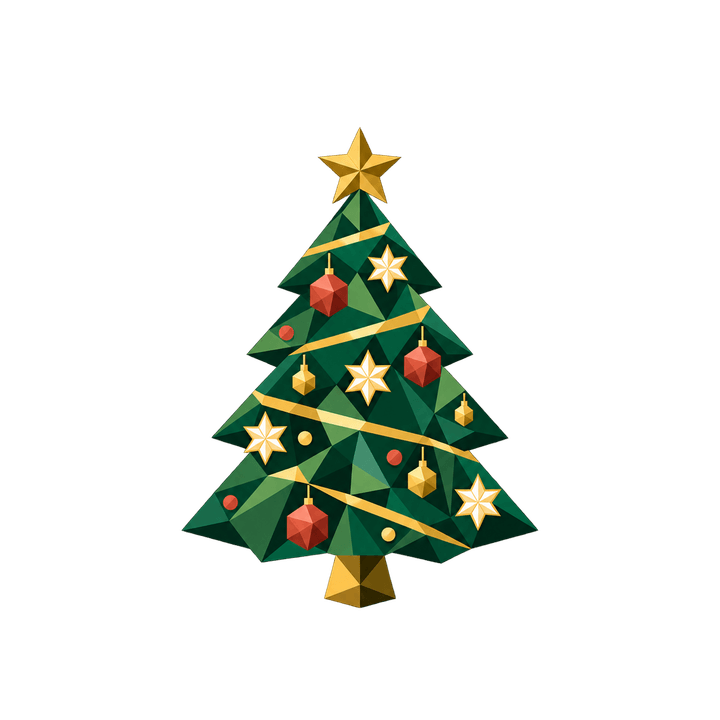 三角形でできたツリーのイラスト（クリスマス・透過PNG）