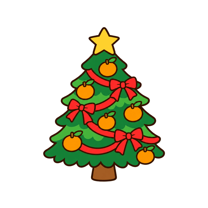 みかんを飾ったツリーのイラスト（クリスマス・透過PNG）