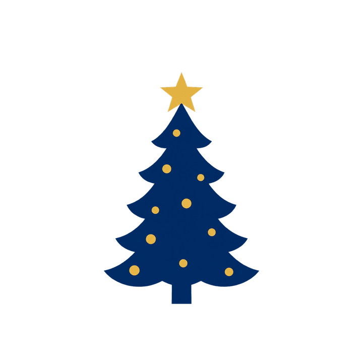 紺色と金色のツリーのイラスト（クリスマス・透過PNG）