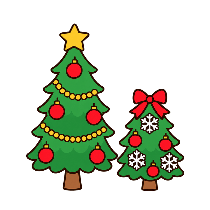 大小ふたつのツリーのイラスト（クリスマス・透過PNG）