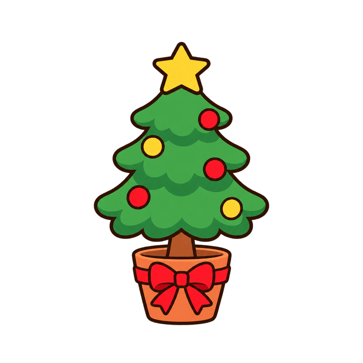 植木鉢に入ったツリーのイラスト（クリスマス・透過PNG）
