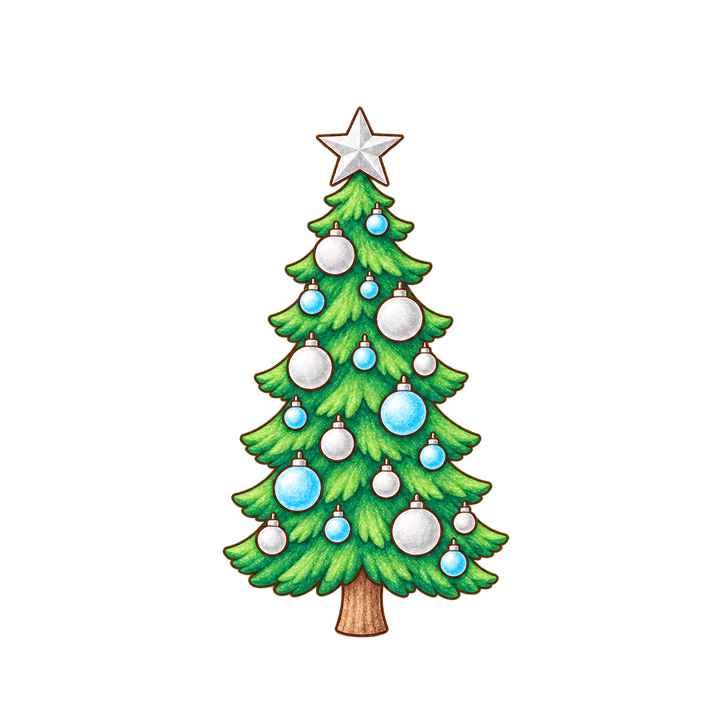 銀と水色のツリーのイラスト（クリスマス・透過PNG）