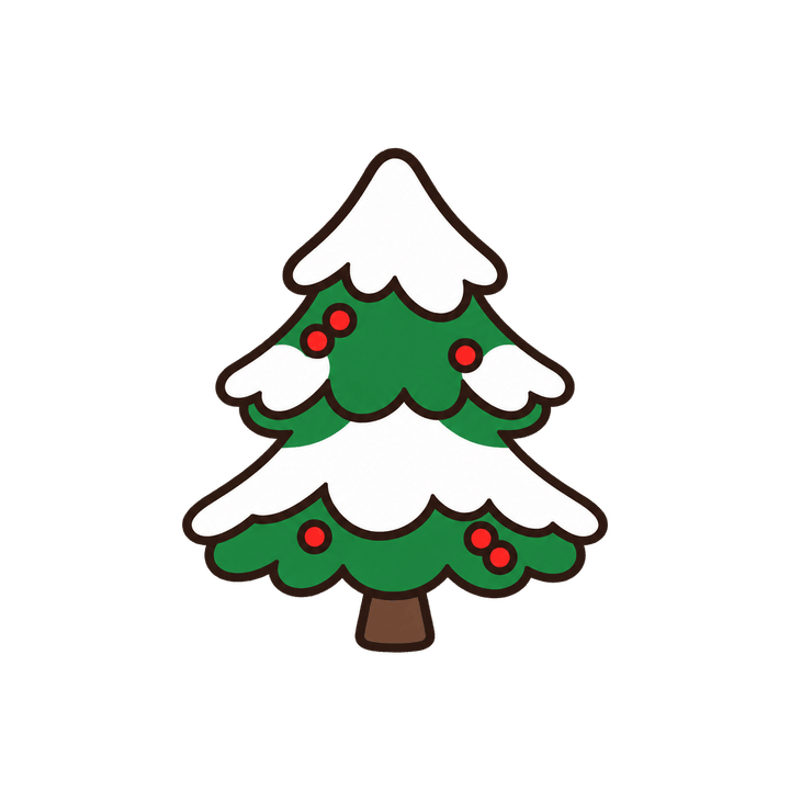 雪をかぶったもみの木のイラスト（クリスマス・透過PNG）
