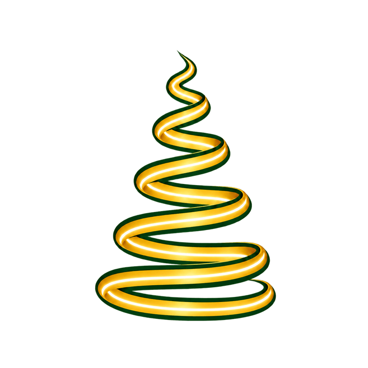 金色のらせんツリーのイラスト（クリスマス・透過PNG）