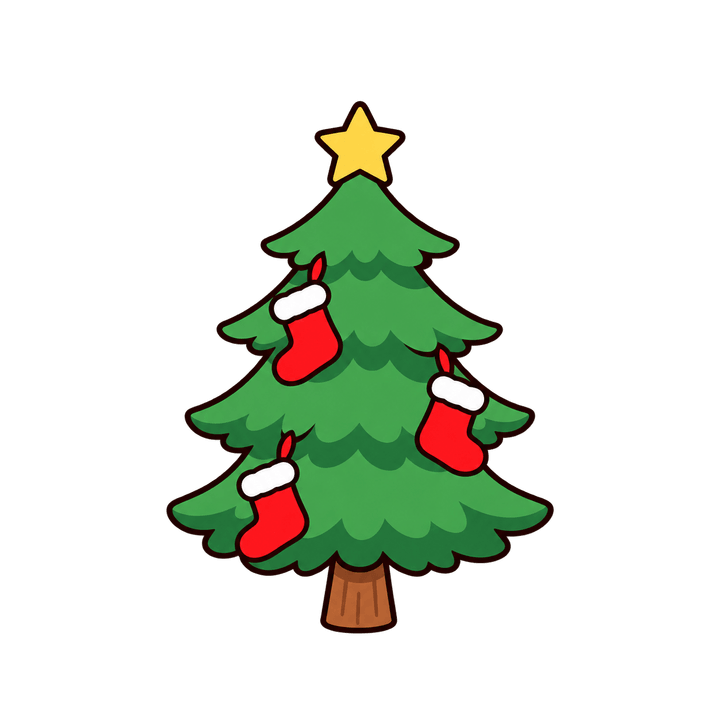 靴下を飾ったツリーのイラスト（クリスマス・透過PNG）