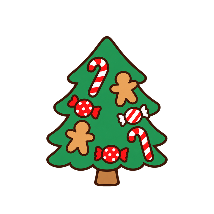 お菓子を飾ったツリーのイラスト（クリスマス・透過PNG）