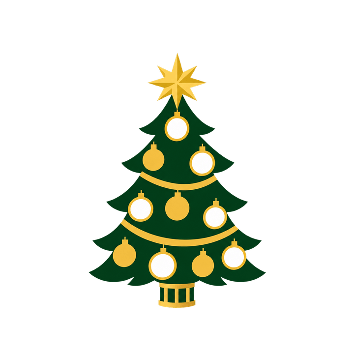 白と金のツリーのイラスト（クリスマス・透過PNG）