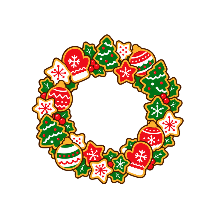 クッキーのリースのイラスト（クリスマス・透過PNG）
