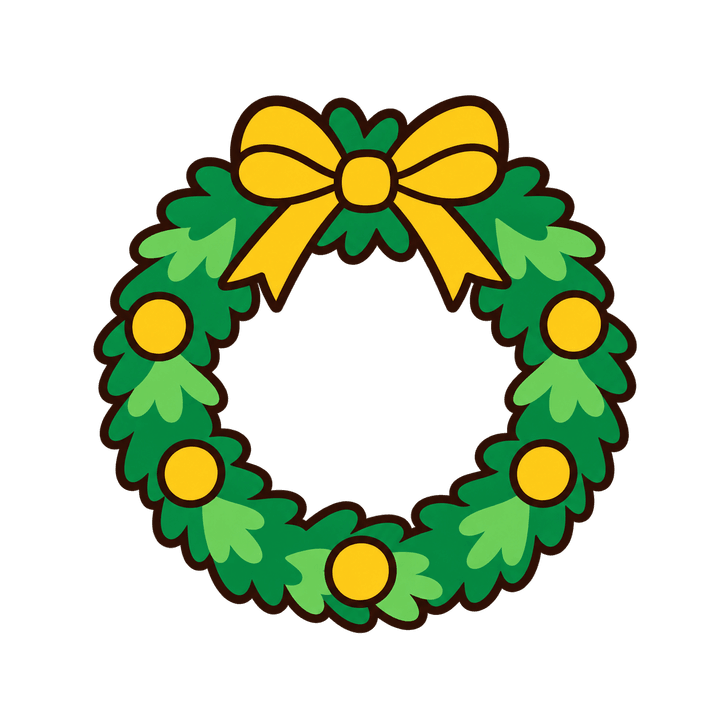 金のオーナメントのリースのイラスト（クリスマス・透過PNG）