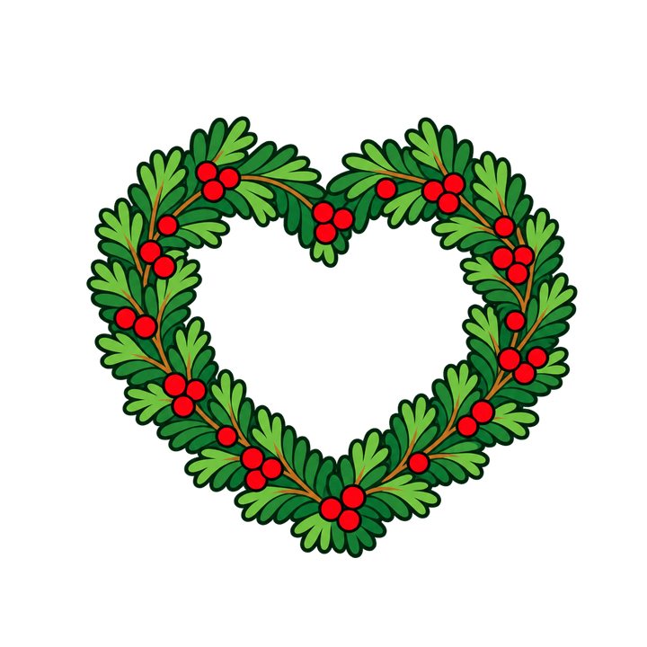 ハート形のリースのイラスト（クリスマス・透過PNG）