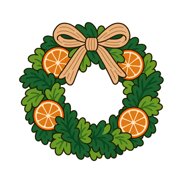 オレンジのリースのイラスト（クリスマス・透過PNG）