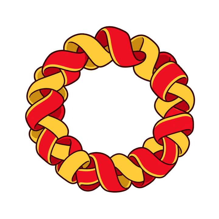 赤と金のリボンリースのイラスト（クリスマス・透過PNG）