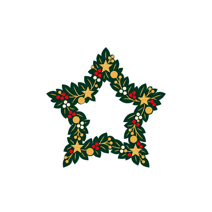 星形のリースのイラスト（クリスマス・透過PNG）