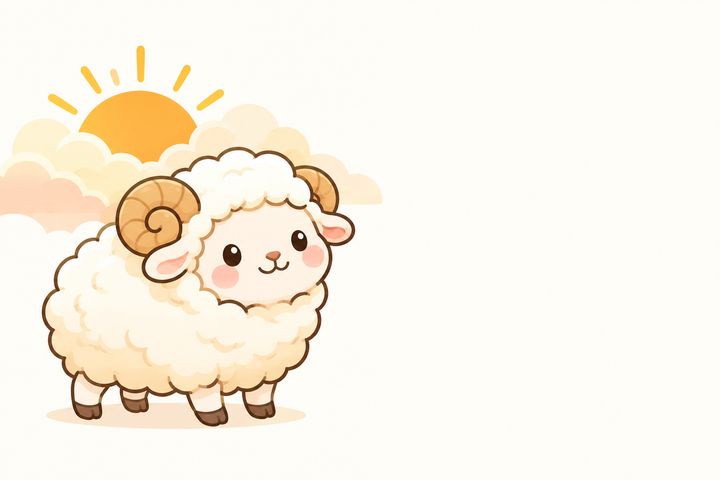 日の出とひつじ（余白つき）のイラスト（はがき よこ・背景あり）