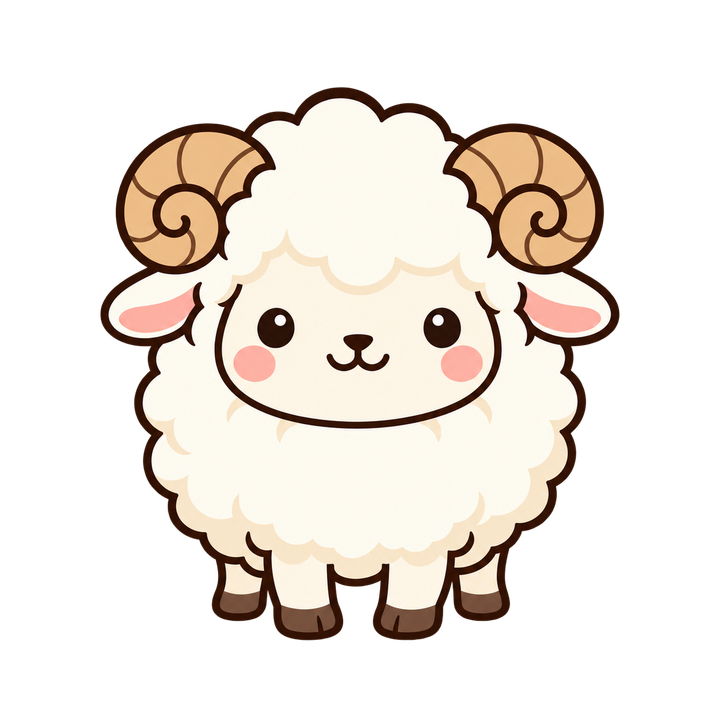 正面を向いたシンプルなひつじのイラスト（かわいい・透過PNG）