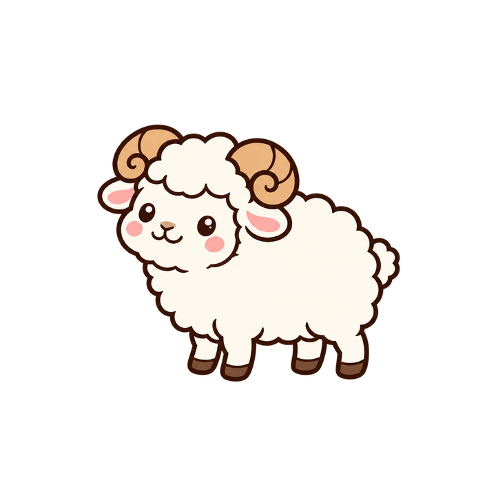 横向きのシンプルなひつじのイラスト（かわいい・透過PNG）