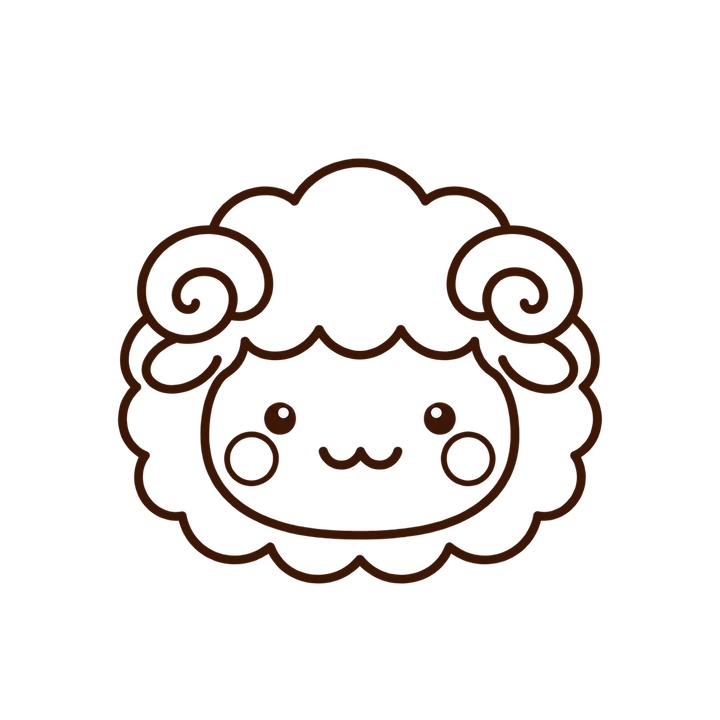 ひつじの顔の線画のイラスト（かわいい・線画・ぬりえにも・透過PNG）