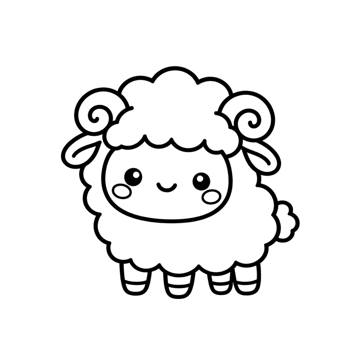 立ちすがたのひつじの線画のイラスト（かわいい・線画・ぬりえにも・透過PNG）