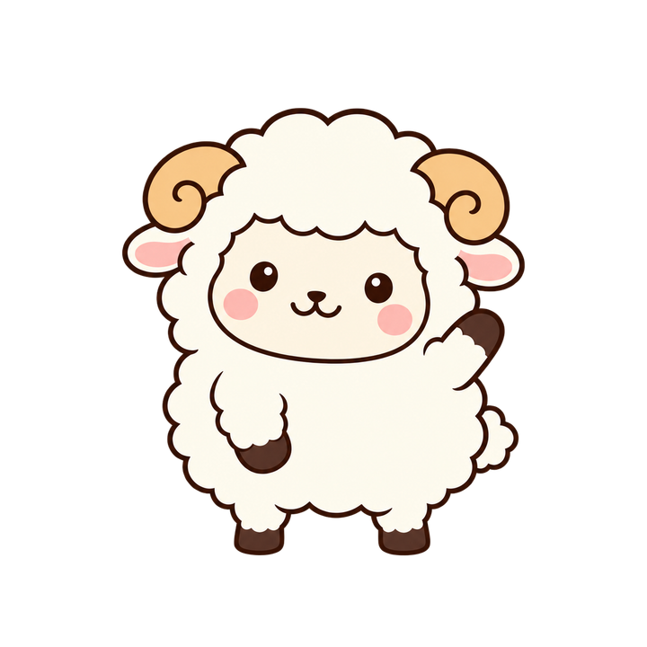 手をふるシンプルなひつじのイラスト（かわいい・透過PNG）