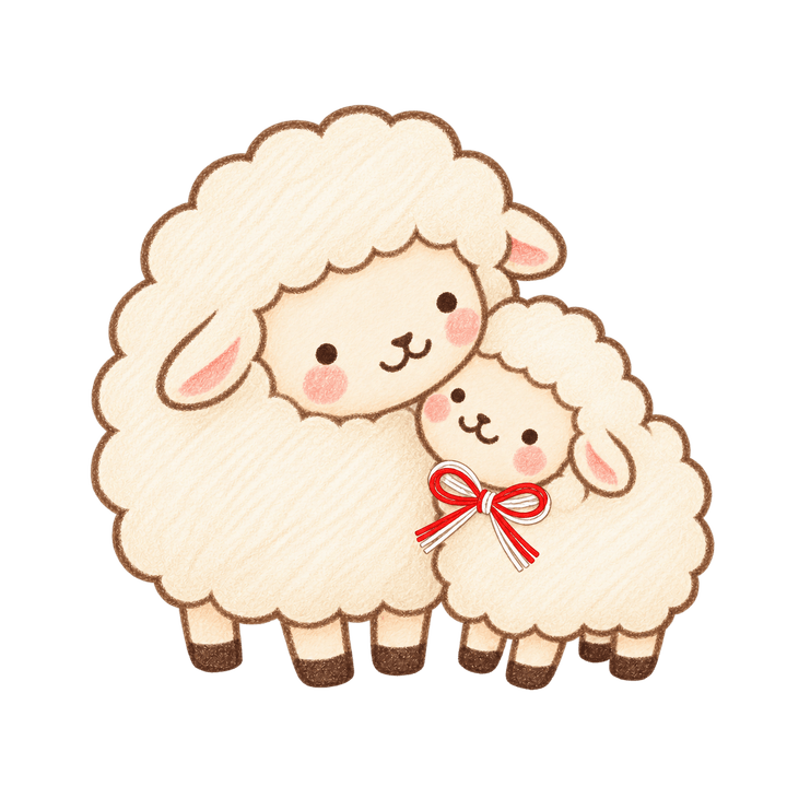 寄りそうひつじの親子のイラスト（手書き・透過PNG）