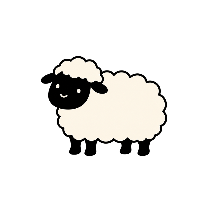 顔の黒いサフォークのひつじのイラスト（かわいい・透過PNG）
