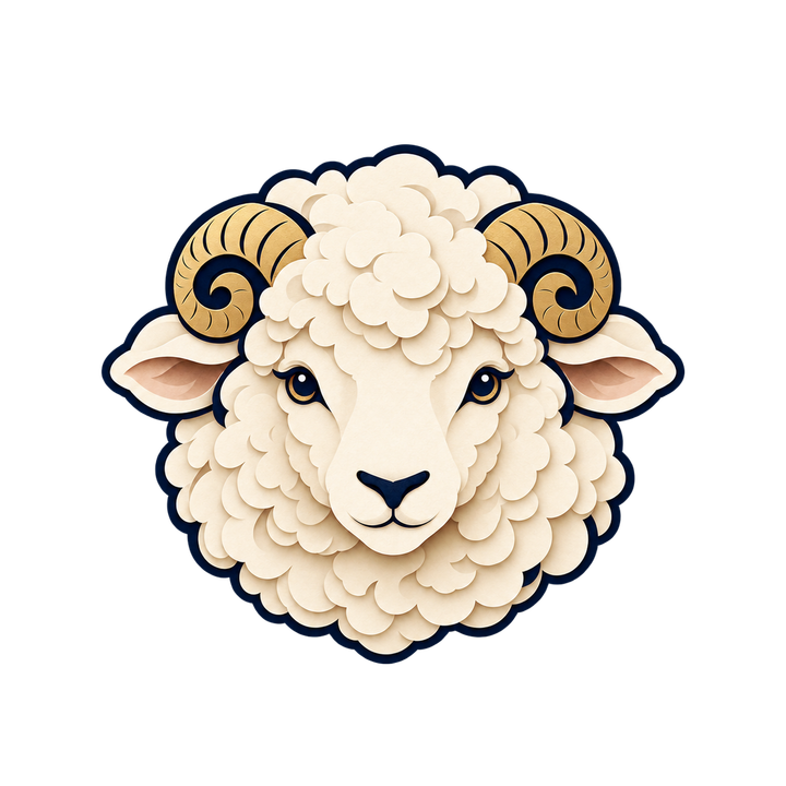 切り絵風の羊の顔のイラスト（おしゃれ・透過PNG）