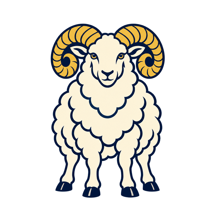紺と金の堂々と立つ羊のイラスト（おしゃれ・透過PNG）