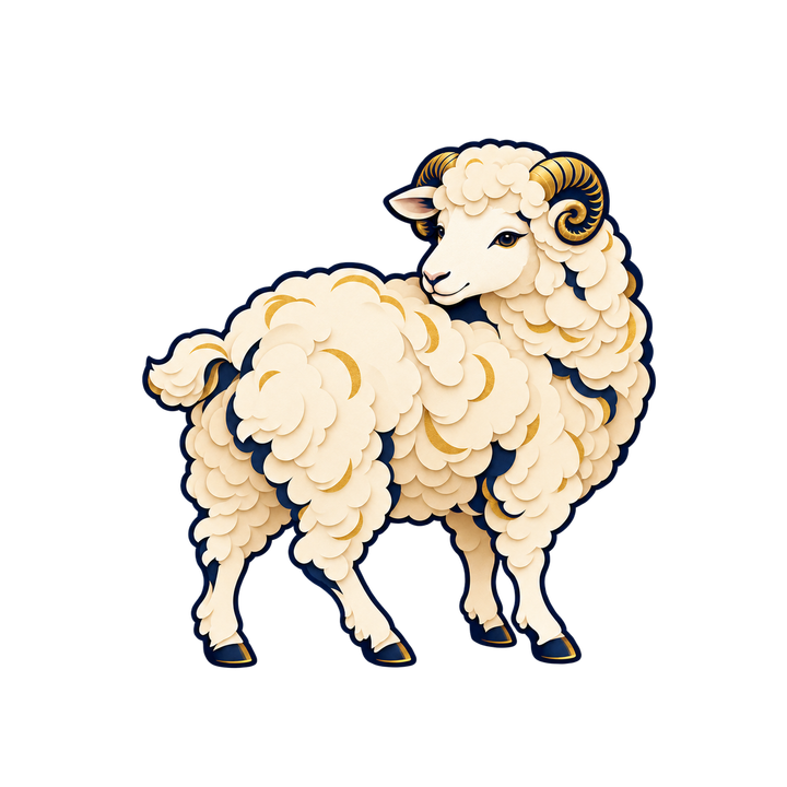 切り絵風の振り返る羊のイラスト（おしゃれ・透過PNG）