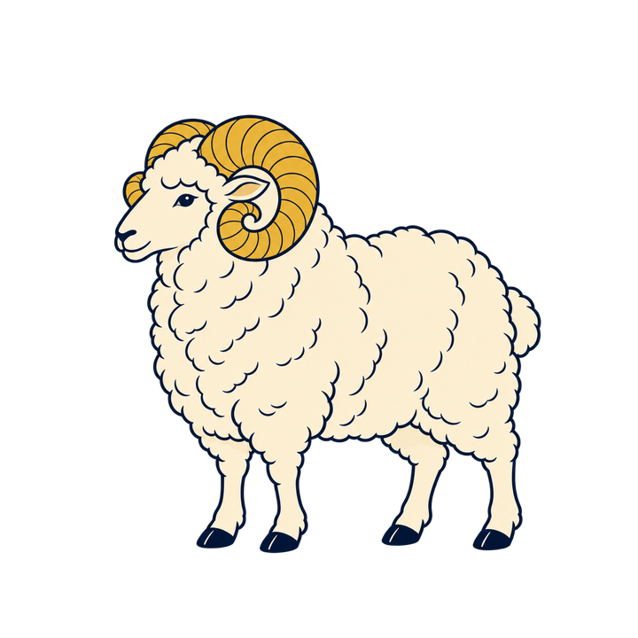 紺と金の、横向きに立つ羊のイラスト（おしゃれ・透過PNG）