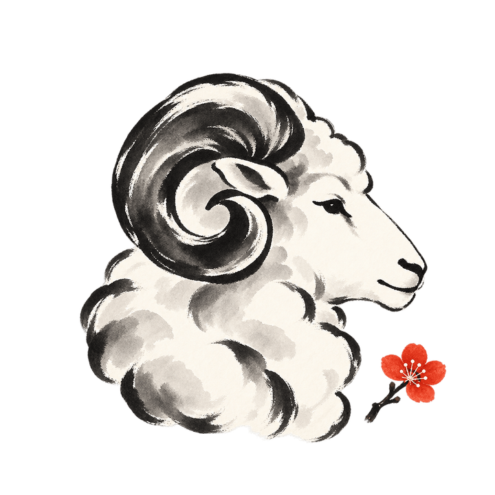 墨絵風の羊の横顔のイラスト（おしゃれ・透過PNG）