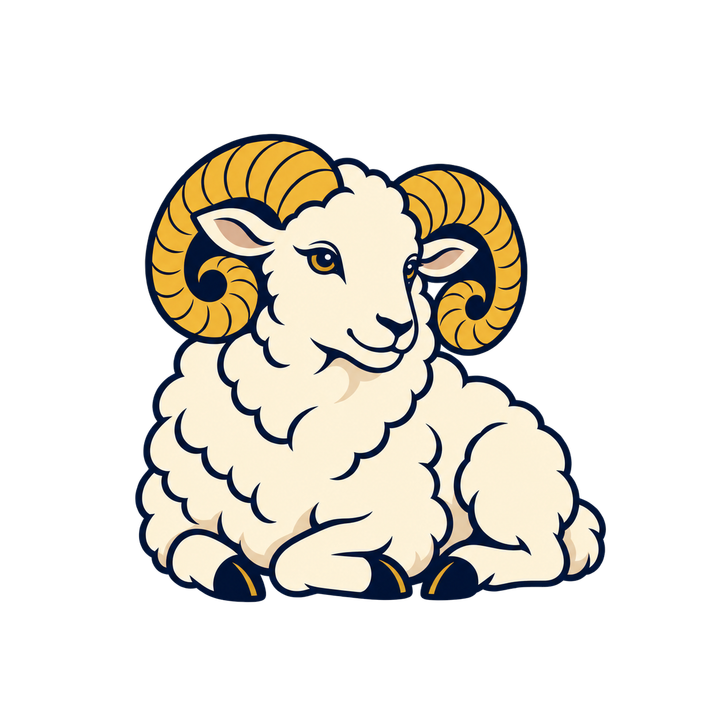 紺と金の座る羊のイラスト（おしゃれ・透過PNG）
