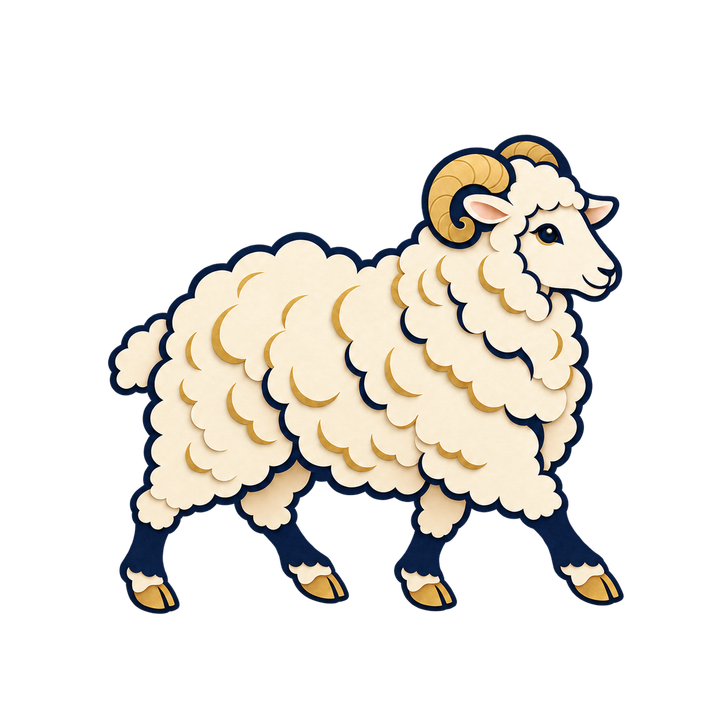 切り絵風の歩く羊のイラスト（おしゃれ・透過PNG）
