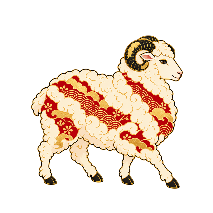 和モダンの歩く羊のイラスト（おしゃれ・透過PNG）